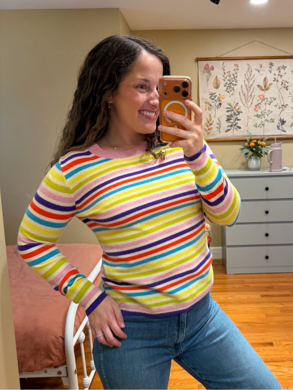 J. Crew 100% Cashmere Striped Multicolor Crewneck Sweater - Women Small